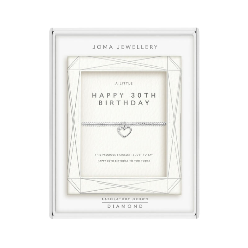 Laboratory Grown Diamond A Little 'Happy 30th Birthday Bracelet | Silver Plated