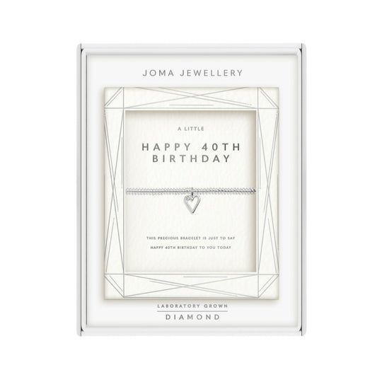 Laboratory Grown Diamond A Little 'Happy 40th Birthday' Bracelet | Silver Plated