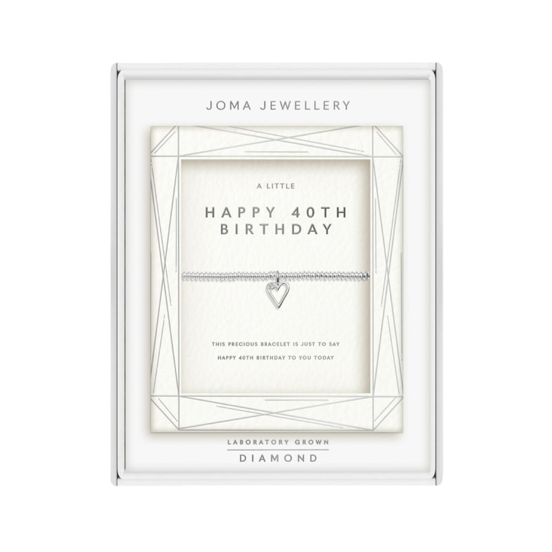 Laboratory Grown Diamond A Little 'Happy 40th Birthday' Bracelet | Silver Plated