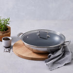 3-Ply Stainless Steel Wok with Glass Lid | Non-Stick | 30cm