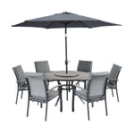 Turin 6 Seat Dining Set with Lazy Susan & 3m Parasol