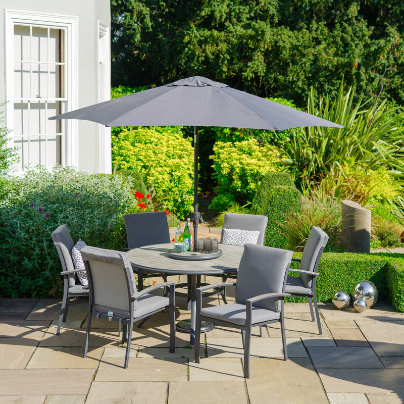 Turin 6 Seat Dining Set with Lazy Susan & 3m Parasol