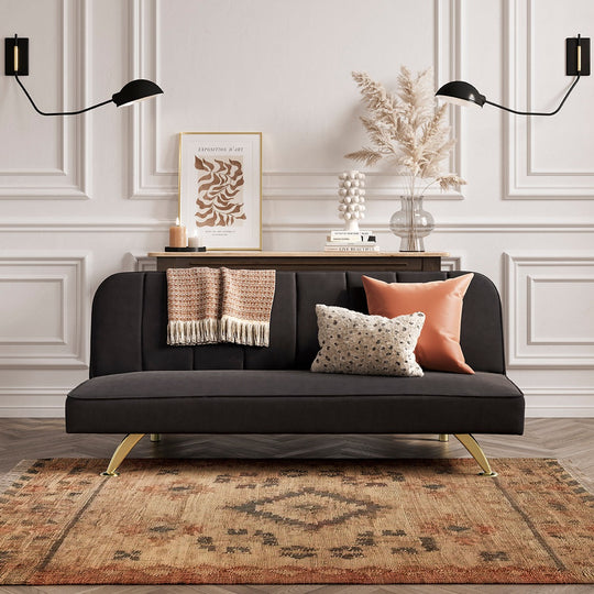 Burlington Velvet Sofa Bed | Black/Brushed Gold