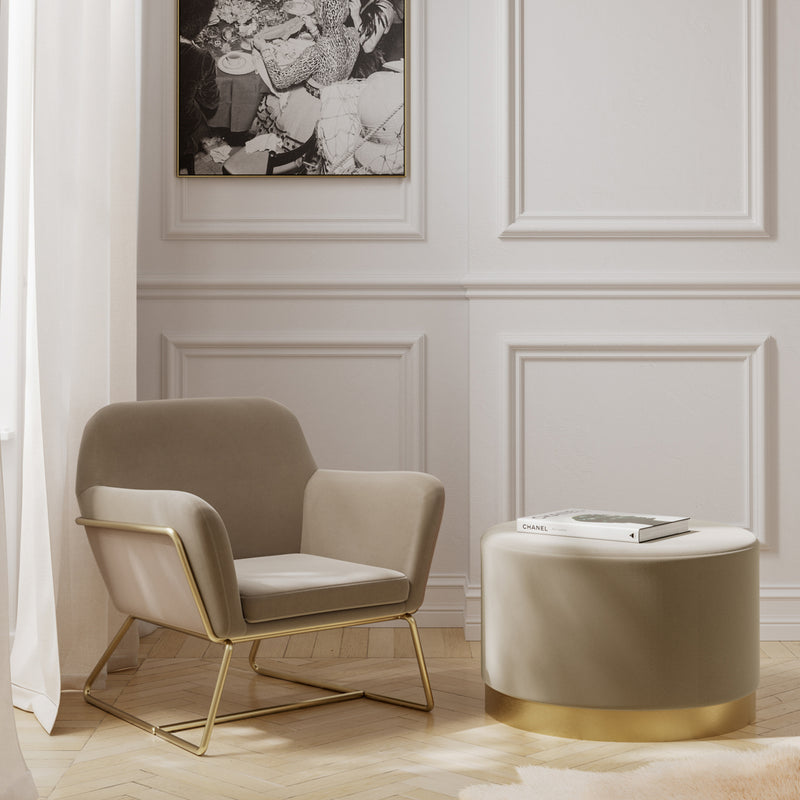 Charles Velvet Armchair | Beige/Brushed Gold