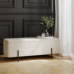 Lola Boucle Storage Ottoman | Ivory/Matt Black