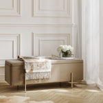 Lola Velvet Storage Ottoman | Beige/Brushed Gold