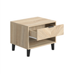 Stockholm Chevron 1 Drawer Bedside Cabinet | Natural/Black