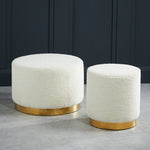 Lara Boucle Pouffe | White/Gold | Small