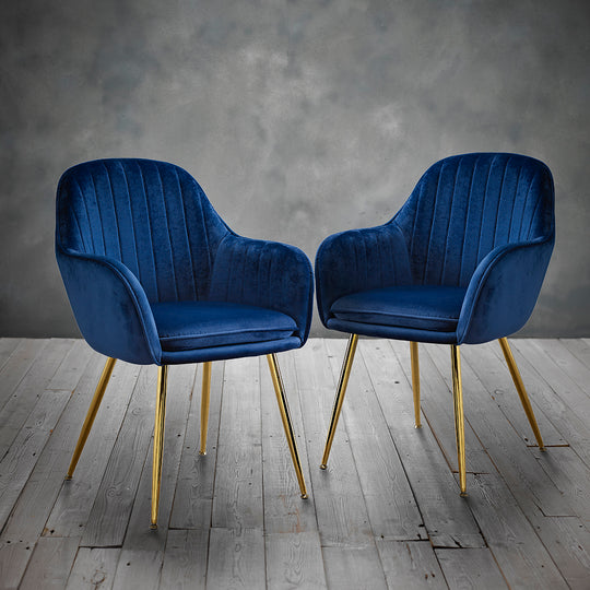 Lara Dining Chair | Royal Blue/Gold | Set of 2