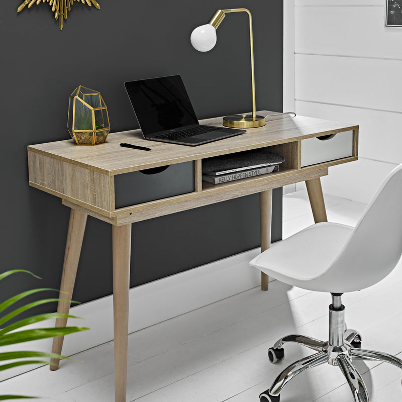 Scandi 2 Drawer Desk | Grey/White Oak