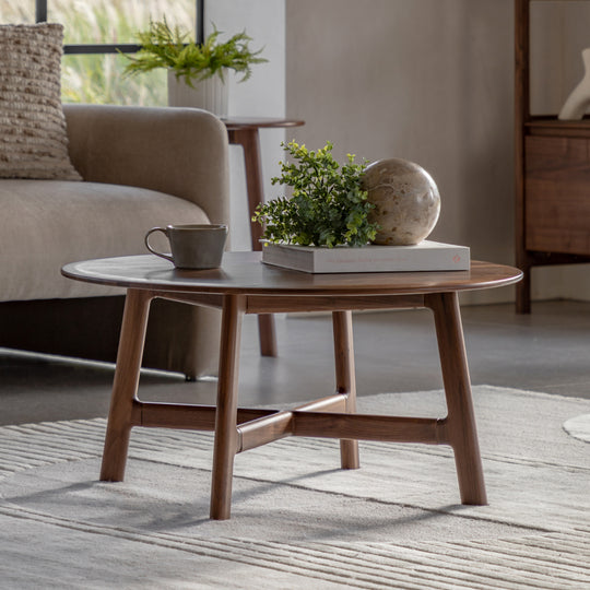 Madrid Round Mid-Century Scandi Coffee Table | Walnut