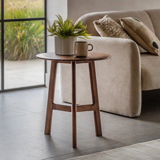Madrid Round Mid-Century Scandi Side Table | Walnut
