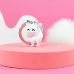 Angora Cat with Bow Keyring | White & Pink