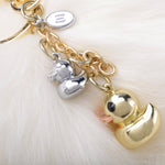 Duck with Pom Pom Charm Keyring | Gold