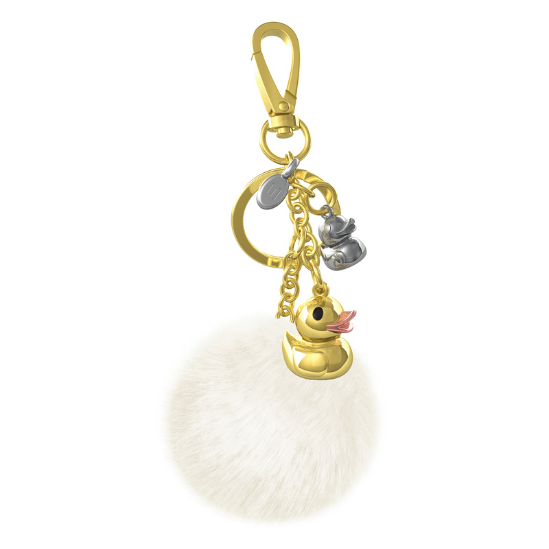 Duck with Pom Pom Charm Keyring | Gold