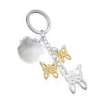 Butterfly with Pom Pom Charm Keyring | Gold & White