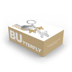 Butterfly with Pom Pom Charm Keyring | Gold & White