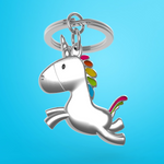 Jumping Unicorn with Rainbow Mane Keyring