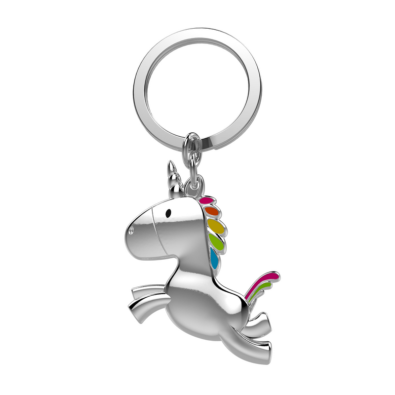 Jumping Unicorn with Rainbow Mane Keyring