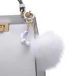 Bunny with Pom Pom Charm Keyring | White & Gold