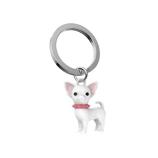 Chihuahua Keyring | White with Pink Collar