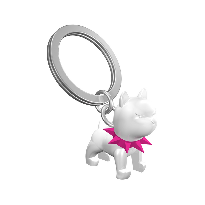 Bulldog Keyring | White & Pink