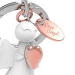 Angel with Rose Gold Heart Keyring | White