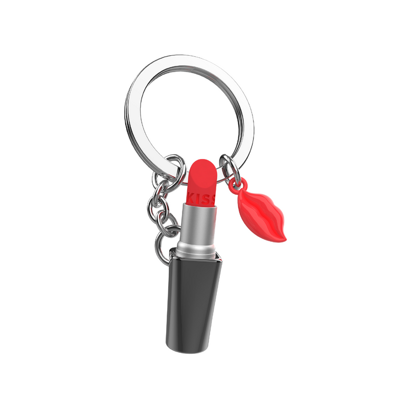 Lipstick with Lips Charm Keyring | Red