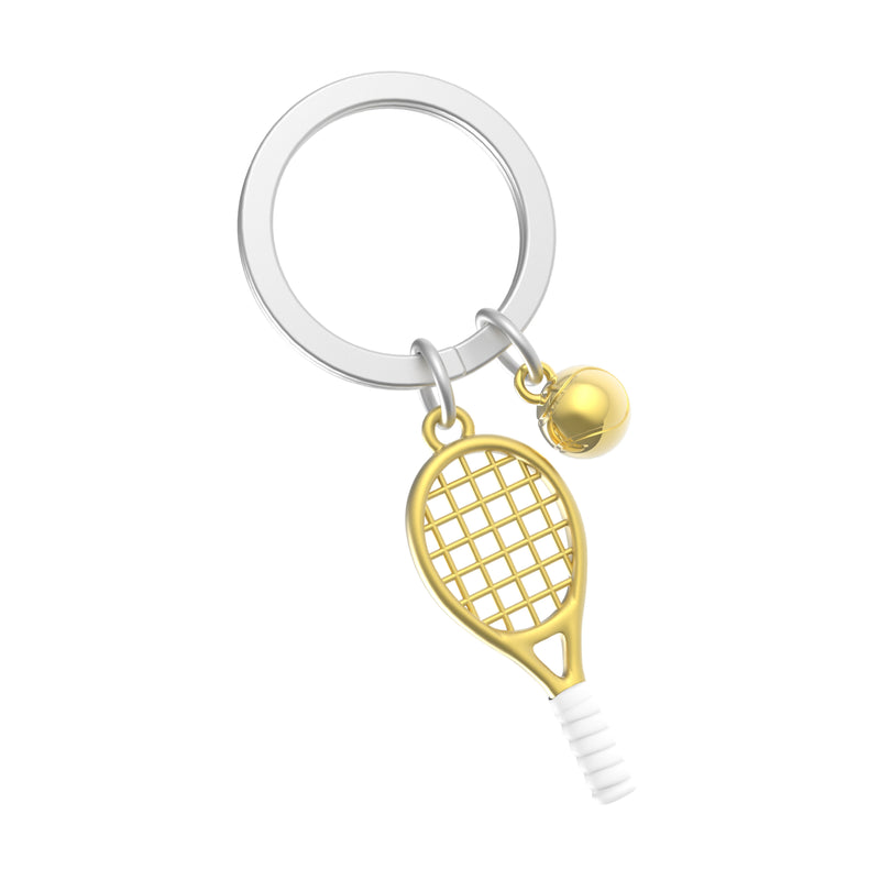 Tennis Racket & Ball Keyring | Gold & White