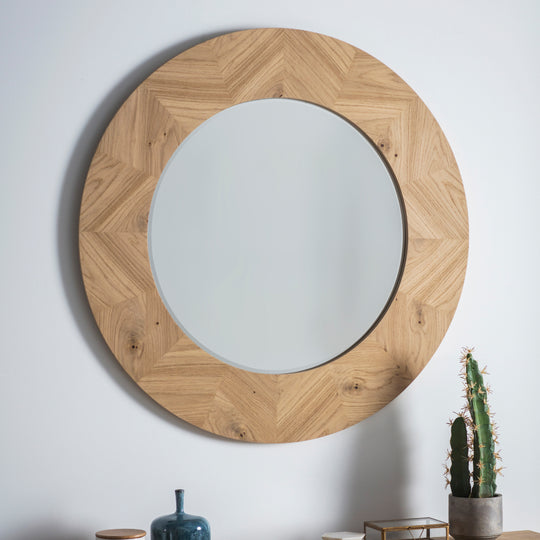 Milano Chevron Round Mirror | Oak