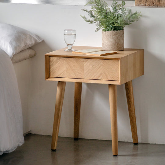 Milano Chevron 1 Drawer Side Table | Oak