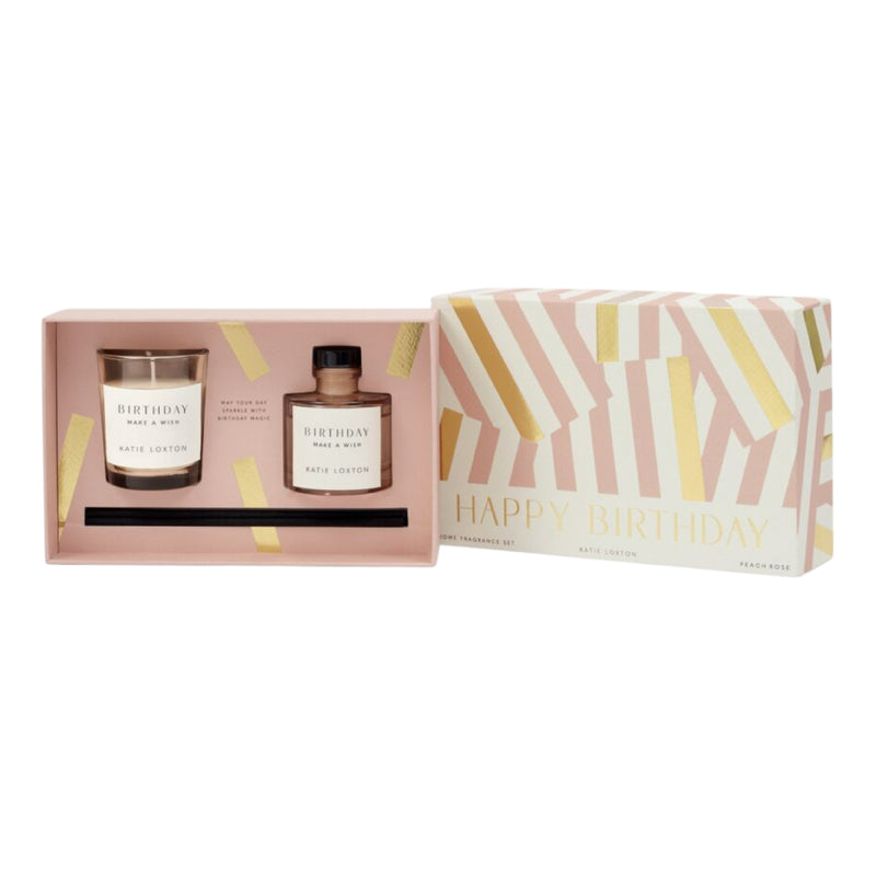 'Happy Birthday' Mini Votive & Reed Diffuser Gift Set | Peach Rose & Sweet Mandarin