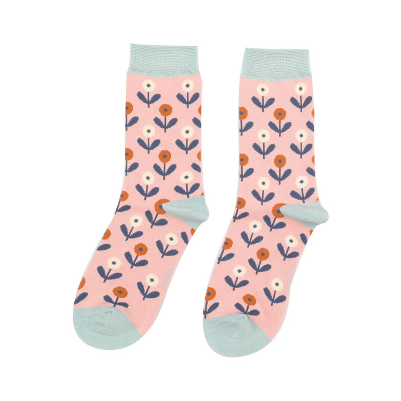 Women's Retro Floral Socks | Bamboo | Dusky Pink