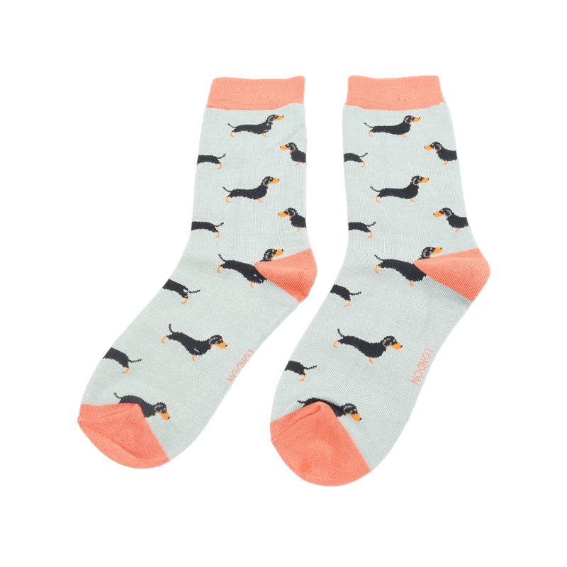 Women's Sausage Dog Socks | Bamboo | Duck Egg Blue