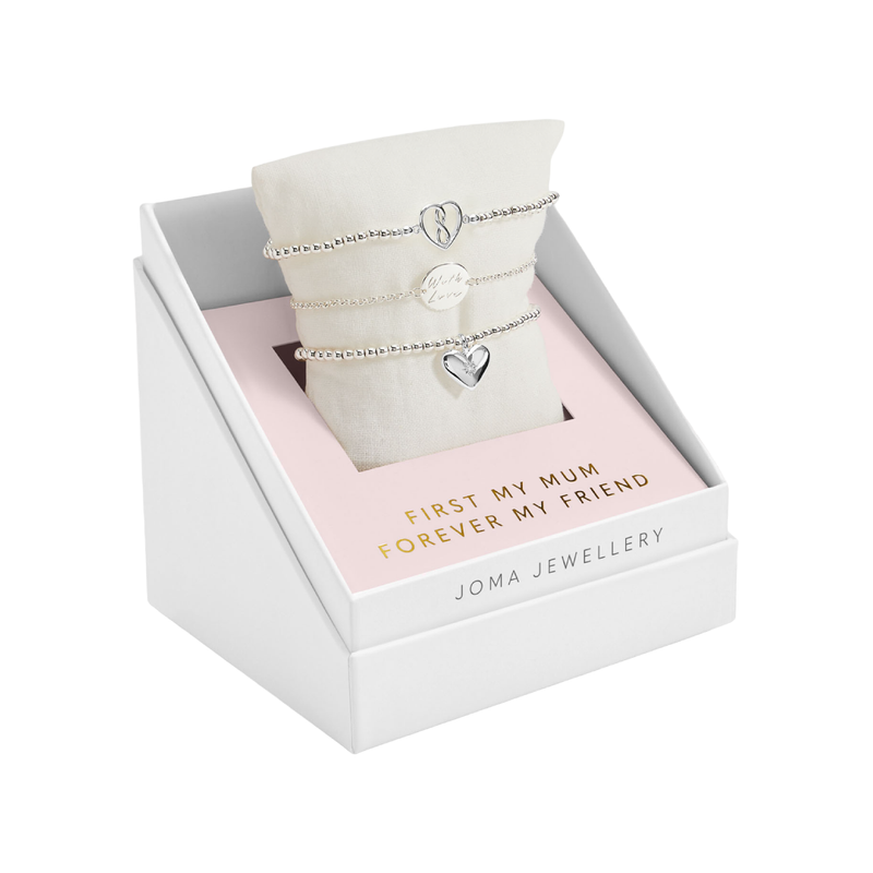 Mother's Day Celebrate You Gift Box | 'First My Mum Forever My Friend' Bracelet Set | Silver Plated