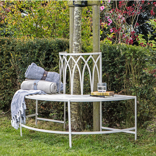 Outdoor Alberoni Tree Bench Seat | Distressed White