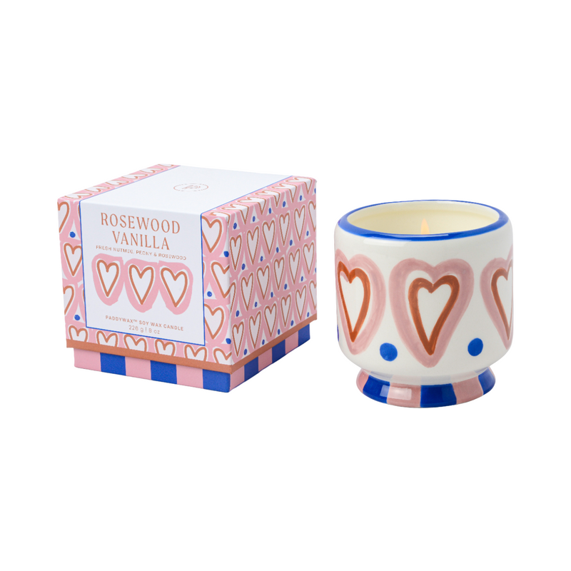 Adopo Hearts Boxed Ceramic Candle | Rosewood Vanilla | 226g