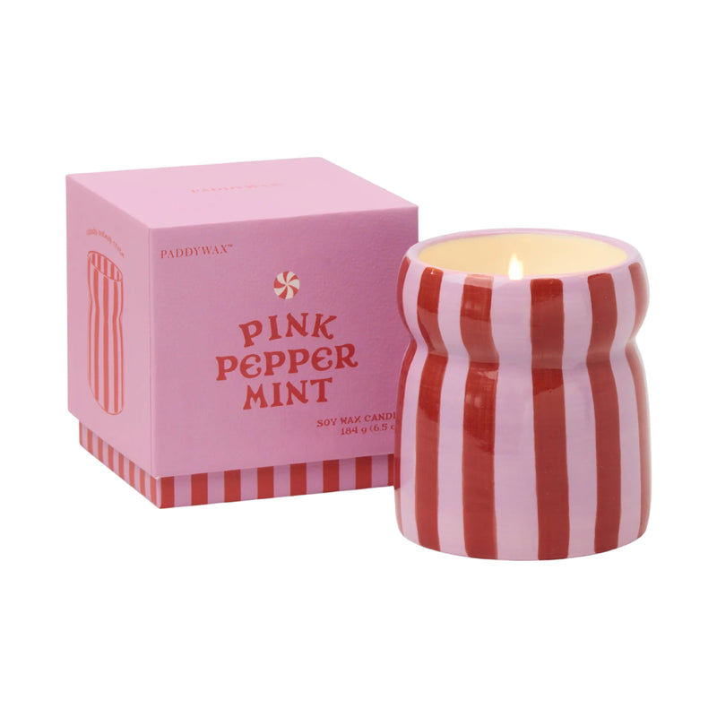 Cabana Striped Ceramic Candle | Pink Peppermint | 184g