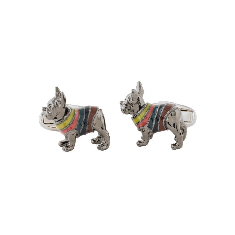 Men's 'Artist Stripe' French Bulldog Cufflinks | Set of 2 | Multicolour