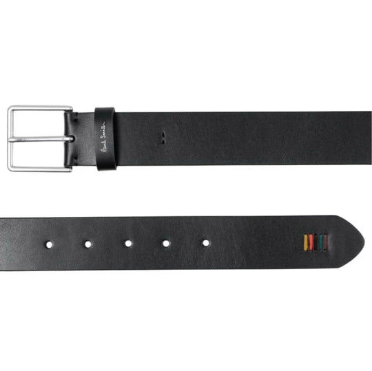 Men's Leather Belt with 'Signature Stripe' Stitch | Black