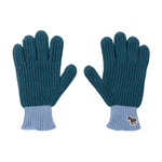 Men's Ribbed Lambswool 'Zebra' Gloves | Blue & Green