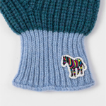 Men's Ribbed Lambswool 'Zebra' Gloves | Blue & Green