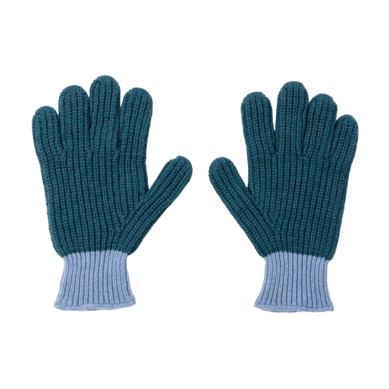 Men's Ribbed Lambswool 'Zebra' Gloves | Blue & Green