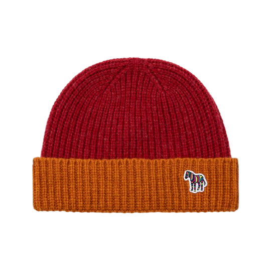 Men's Ribbed Lambswool 'Zebra' Beanie | Red