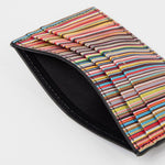 Men's Leather 'Signature Stripe' Card Holder | Black