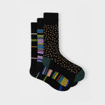 Men's Stripe & Spot Socks | Set of 3 | Black Mix