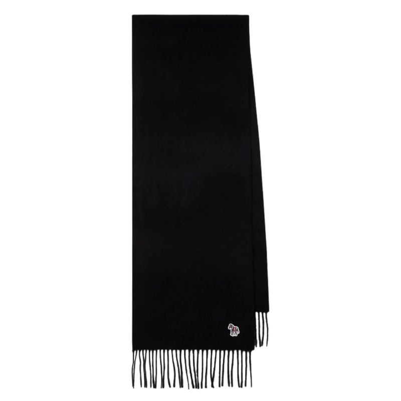 Men's Woven Lambswool 'Zebra' Scarf | Black