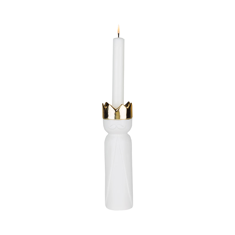 Balthasar Candlestick Holder | White/Gold | 21cm