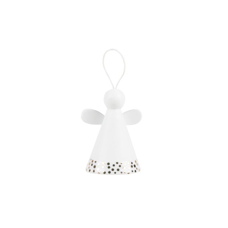 Hanging Angel Bell Christmas Tree Ornament | White/Gold