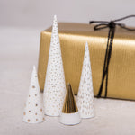 Little Winter Forest Tree Cone Decorations | Set of 4 | White/Gold